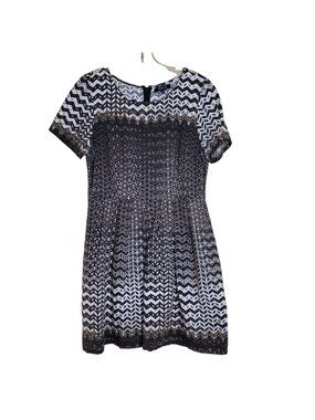 Madewell Songbird Chevron Dress Size 8 Brown & White Short Sleeve Linen Blend